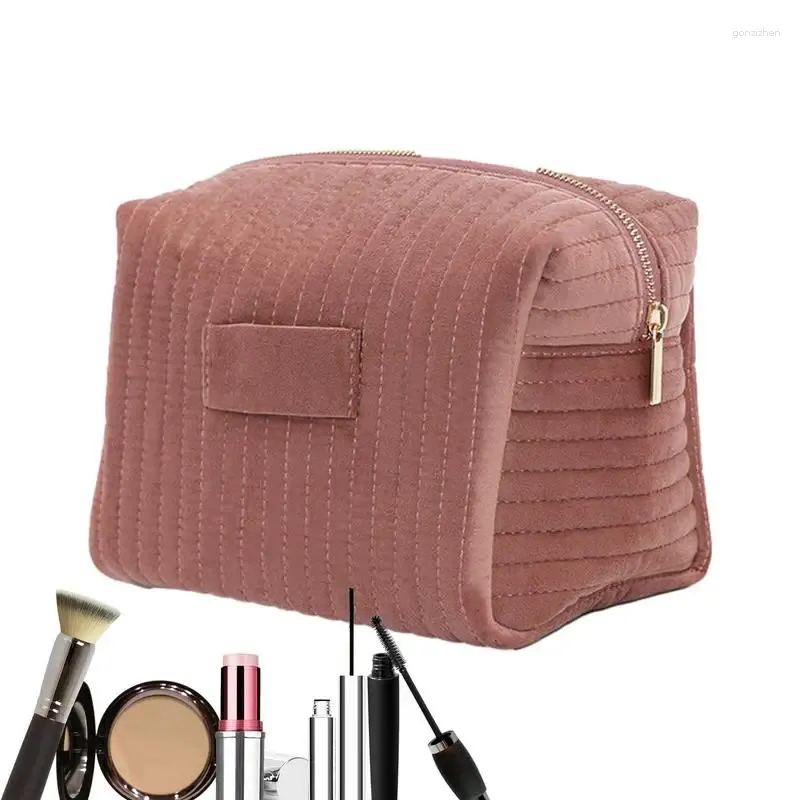 Storage Bags Velvet Cosmetics Bag Top Handle Travel Large Capacity Brushes Suede Makeup Vanity Case E For Accessories Daily Toiletries