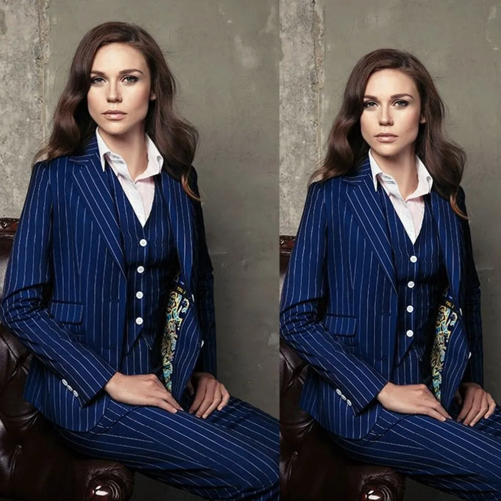 3 PCS Navy Pinstripe Women Suits Business Pants Stup