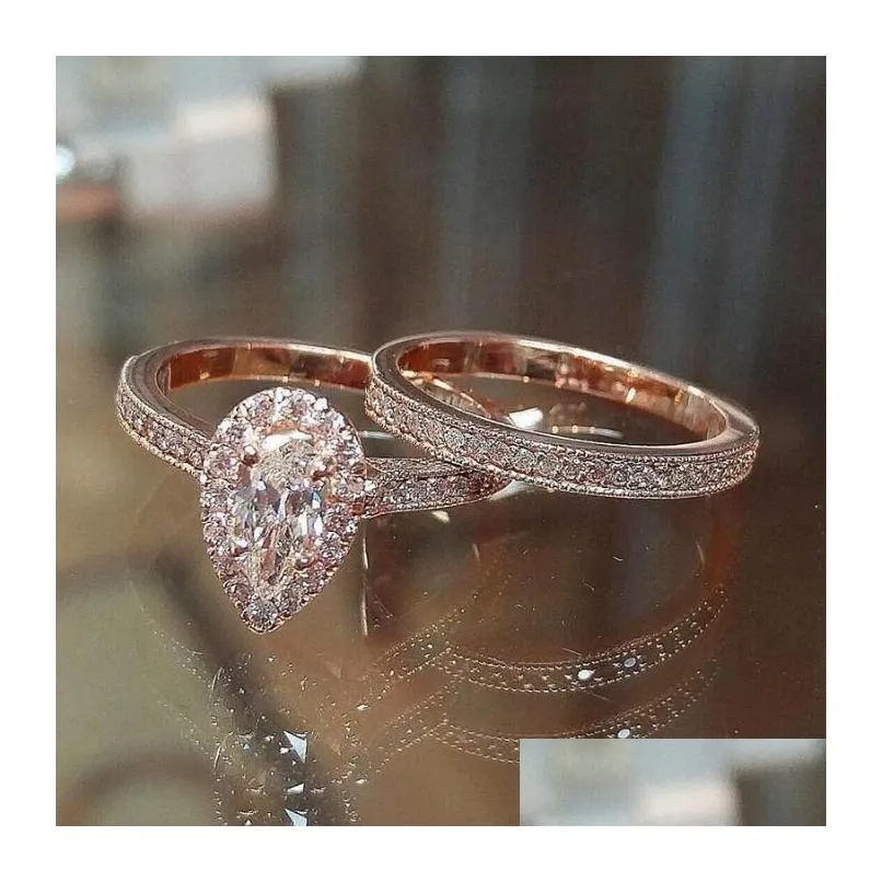 Кольца Choucong Brand Classical Jewelry 925 Стерлинговое розовое золото наполнить грушевидную воду капля белая топаз CZ Diamond Women Bridal Ring Dhntm