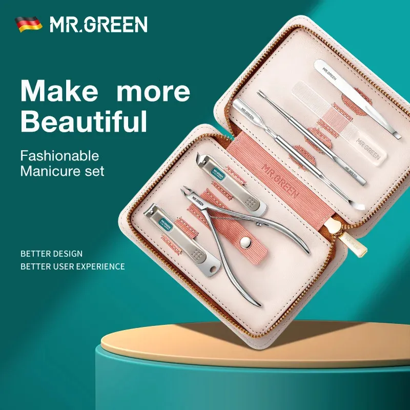 Mr.Green Manicure Set Pediküre -Sets Nagelschneider Werkzeuge Edelstahl professioneller Nagelschere Cutter Travel Case Kit 7in1 240510