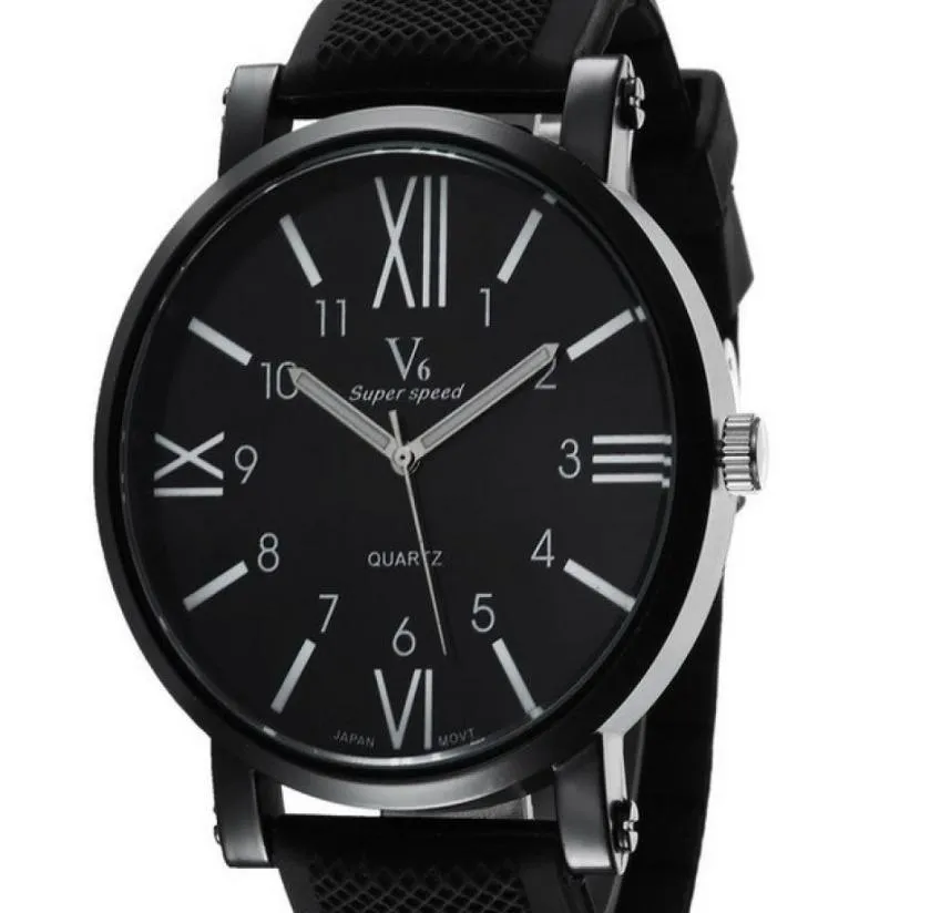 NOUVEAU V6CASUAL Quartz Hommes Regardez Fashionroman Numerals Graduation Wristwatch Dropship Silicone Clock Houes Houes Regarder Chri8299666