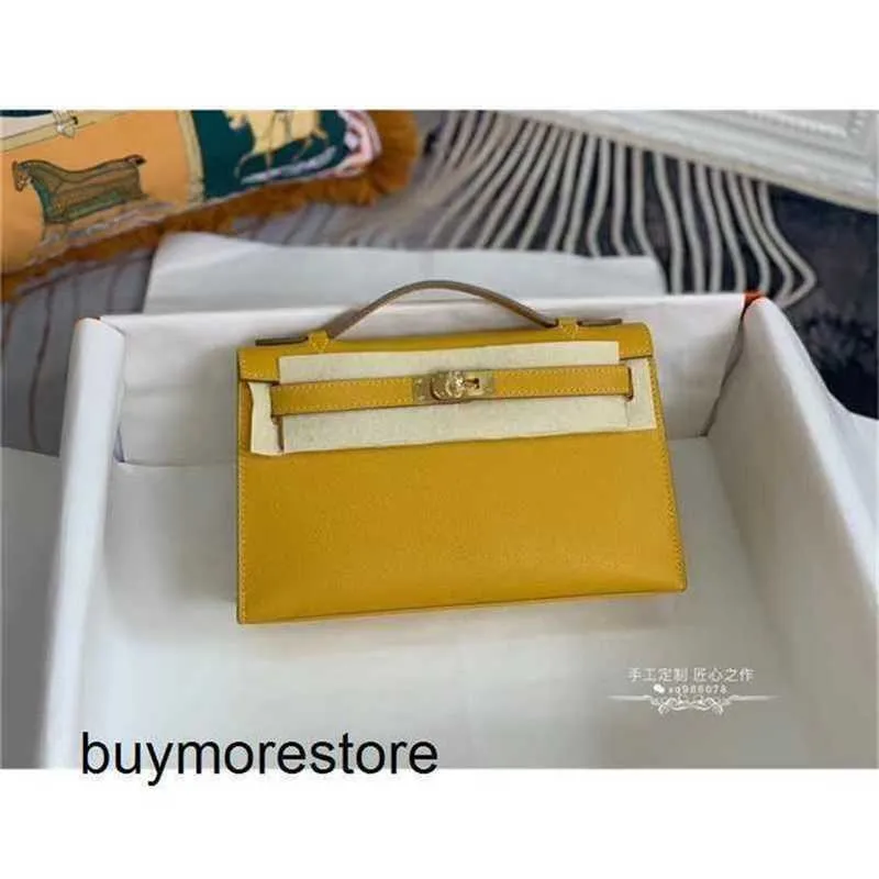 Top Cowhide Handbag Epsom in pelle vera cera vera in pelle di prima generazione 22 cm giallo ambra singlelliox7up