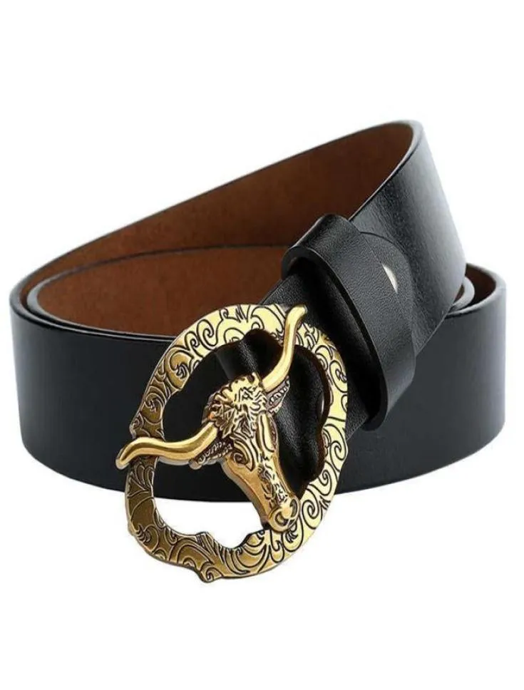 Topselling Men039s Western Punk Rock Wild West Cowboy Bull Head skórzana metalowa klamra Hip Hop Belt Men Designer Classic4839191