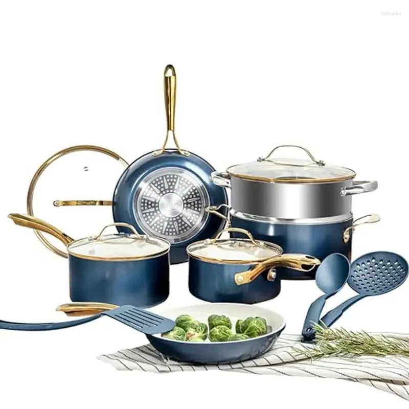 調理器具セットノンスティックセラミックセット15ピースのキッチンポットとパンウルトラ耐久性のある健康的な料理食器洗い機セーフ