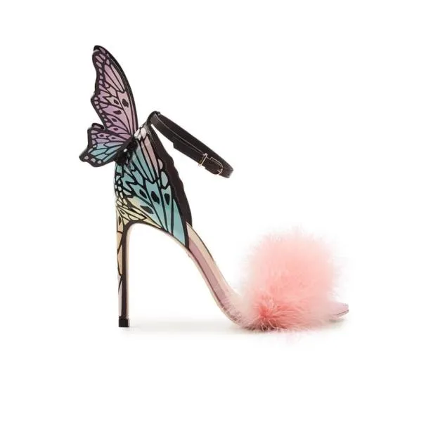 2018 Ladies in pelle di brevetto tacco alto piuma rosa farfalla solida ornamenti Sophia webster sandals scarpe colorate s7161772