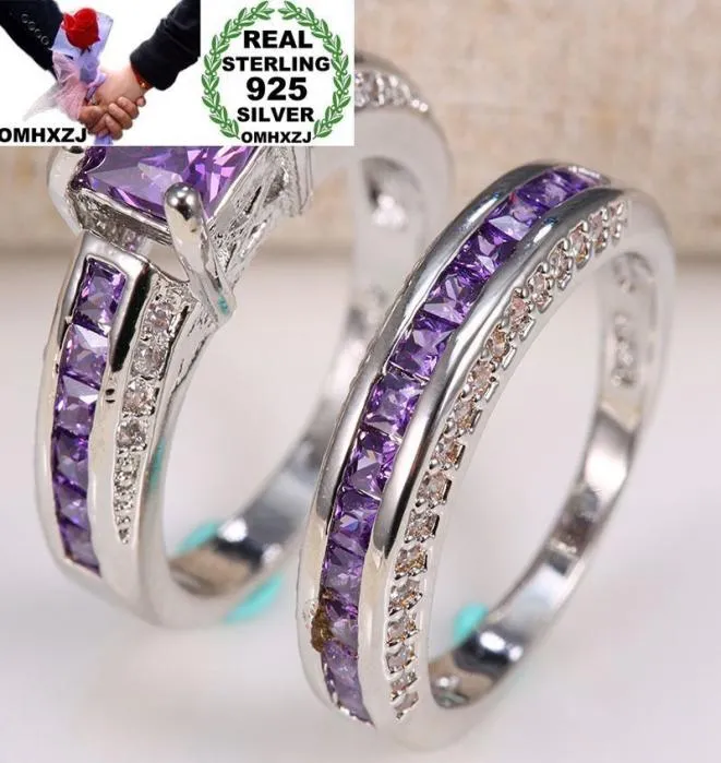 Omhxzj entièrement européenne femme femme manue homme cadeau de mariage carré Amethyst 925 sterling argent anneau ensemble rr768233257