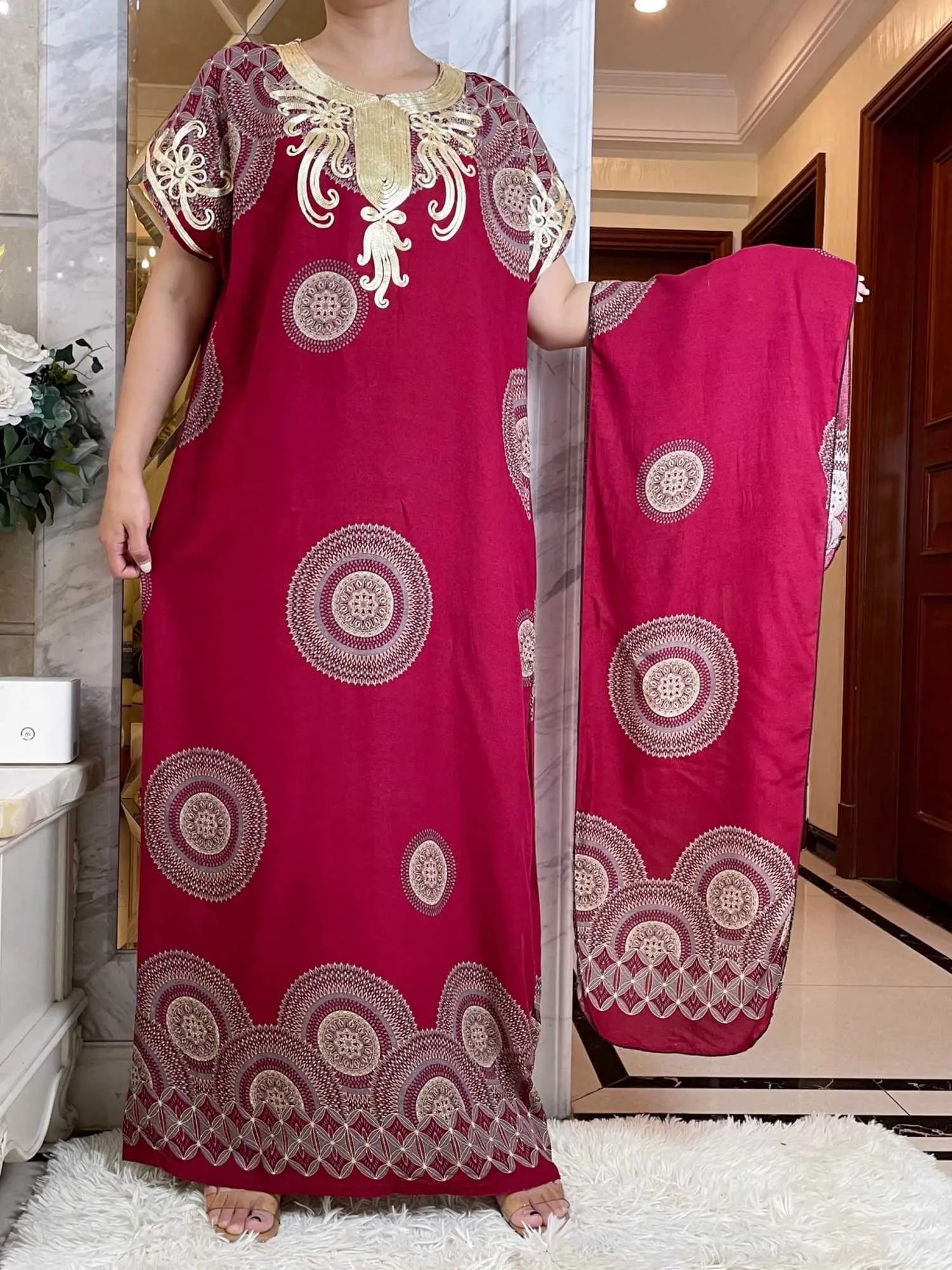 Etnik Giyim Yeni Yaz Afrika Pamuk Abaya Baskı Çiçek Kısa Slve Gevşek Stil Dashiki Dubai Lady T240510 için Stripe Long Lady Elbiseler