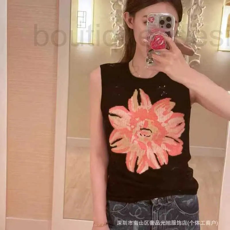 여자 티셔츠 디자이너 브랜드 플라워 스팽글 자수 캐시미어 조끼 중공업 일치하는 버전 크래프트 유명인 Qianjin Nanyou Polo Edition lu7f