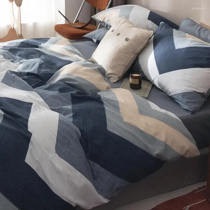 Beddengoed sets boho king dekbedovertrek moderne home set katoenen stof jacquard strepen 3 -delige inclusief bijpassende kussenbladen