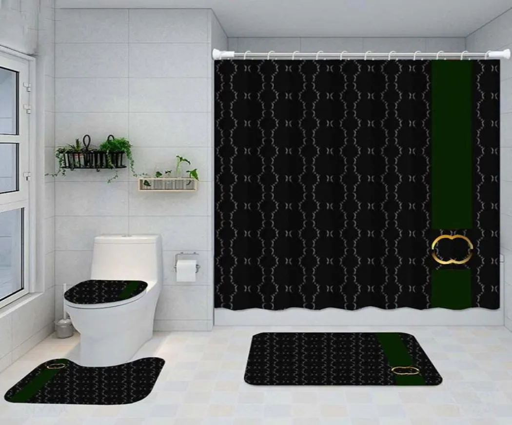 Moda Tapetes de banheiros estampados listrados em casa Curtains de chuveiro impermeabilizados Tapetes de tampa do banheiro de quatro peças set3163023