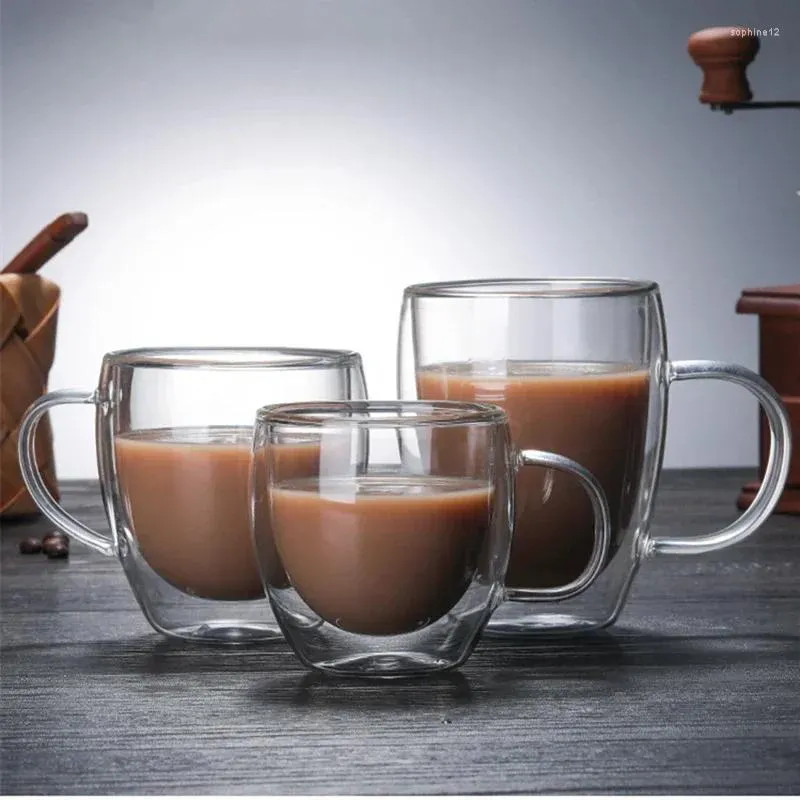 Weingläser Doppelwandglas Tasse Set Hitzebeständiges handgemachtes Becher Bier Espresso Kaffee Tee Whisky trinken