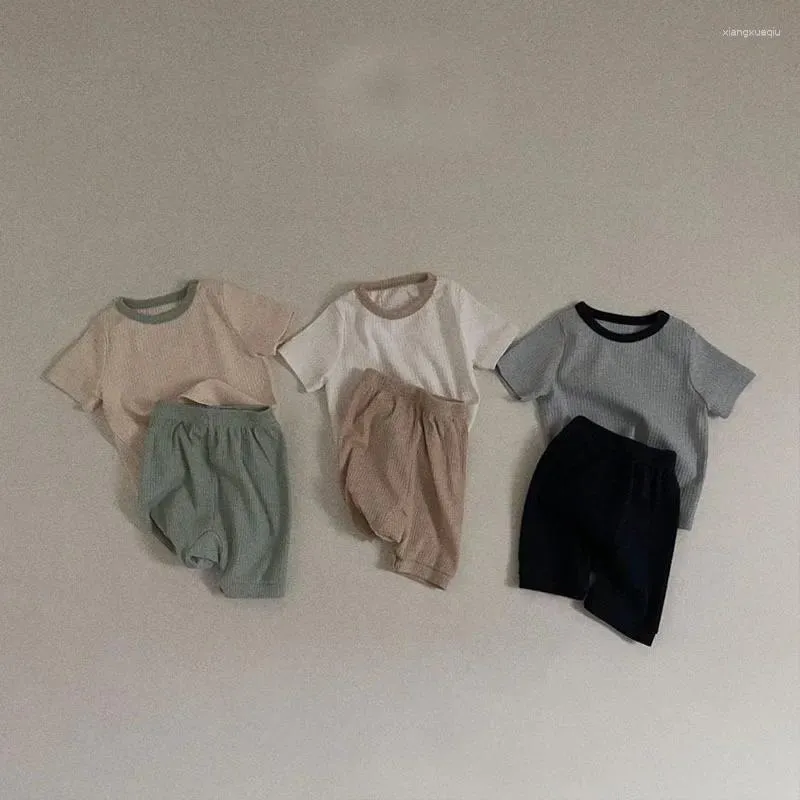 Kläder sätter 2024 Korea Style Summer Baby's Toddler Girl Clothes Boys T-Shirts Shorts 2st Set Boy Baby