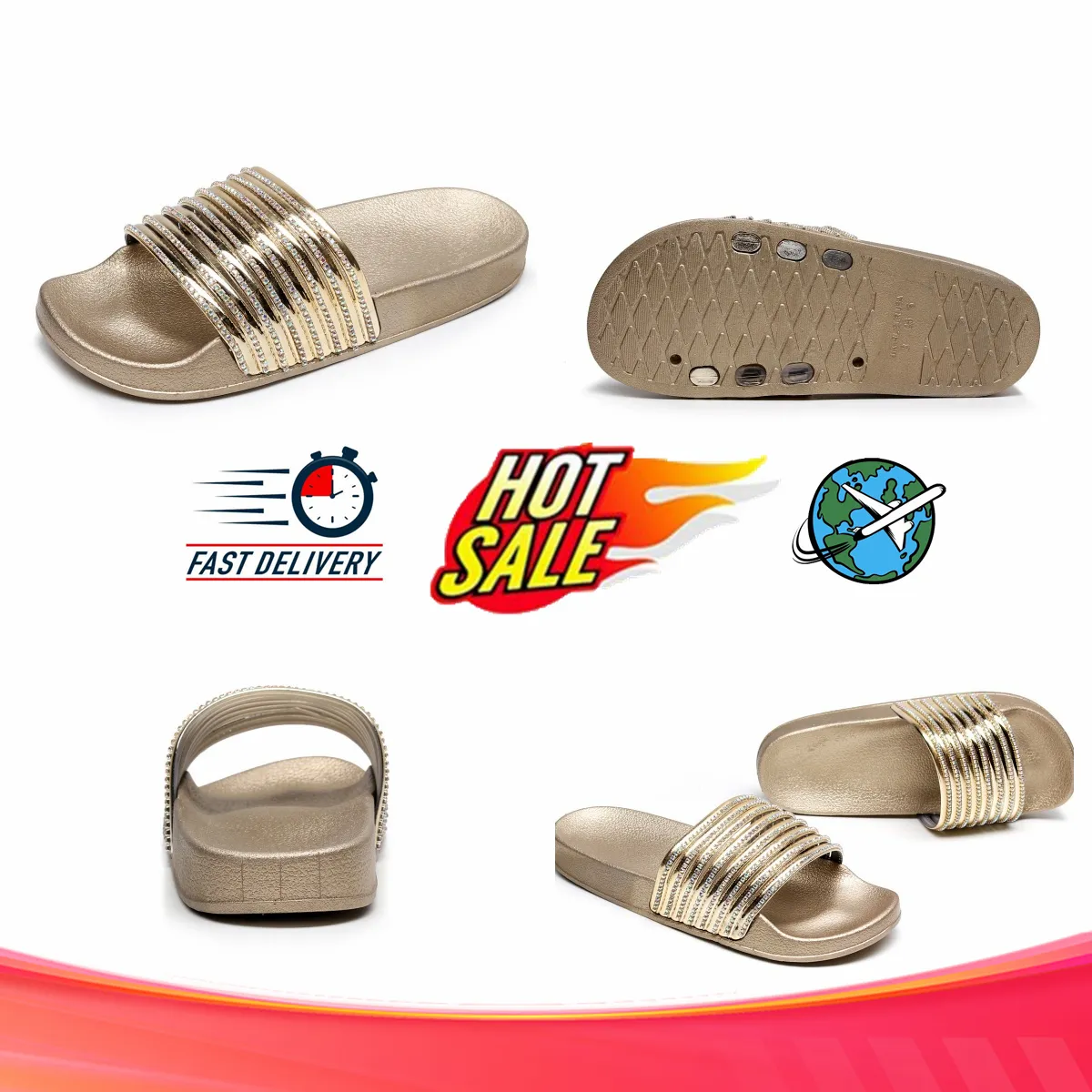 Slippers cool avec des femmes avec du daim et des strass européens et une grande taille américaine pour en gros par les fabricants 2024 Sandales plates sexy Sandales brillantes 36-41