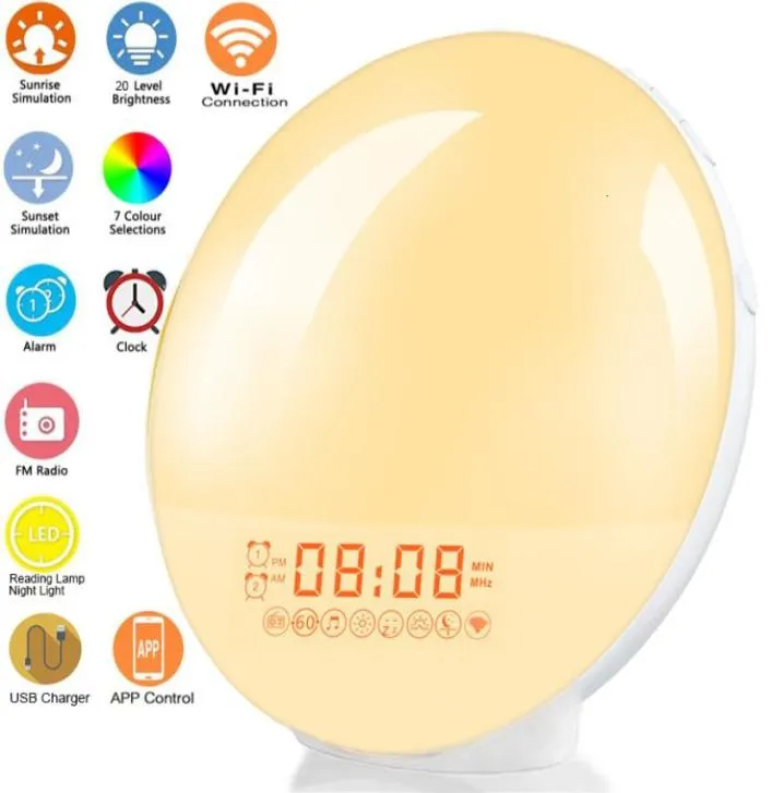 Horloges de table de bureau Smart WiFi Night Light Digital réveil Workday Alarm Allow Sunrise Sunset Life App Control Niditon 2302175394090