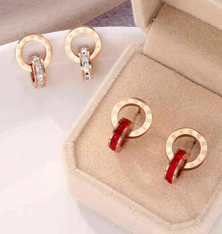 Crystal Diamond Stud Oreads Oreads Rose Gold Fashion Titanium Steel Double blessure Roman Numerals Studes Oreille d'oreille pour femmes bijoux NE2922474