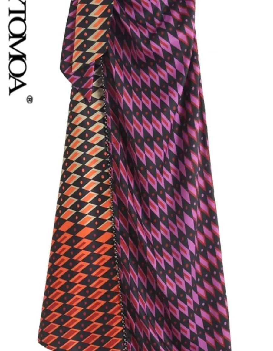 KPYTOMOA女性ファッション結び目のあるメタリックアップリケ印刷されたMIDIドレスヴィンテージハイウエストジッパーメススカートMUJER 220518004897