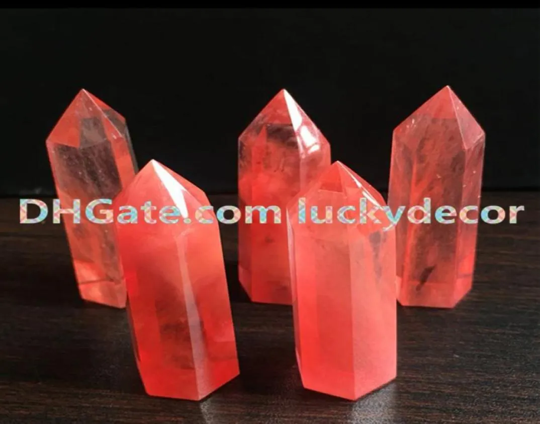 Red smeltende kwarts stand -up punt gesneden rode smeltkwarts edelsteen kleine zeshoekig gerichte reiki chakra gepolijst wandgenerator8377953