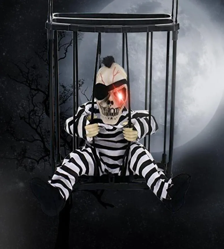 Schreiende animierte Halloween -Dekorationen Halloween Decor Requisite mit Bewegungssensor leuchtend gruseliger Schädel Cage Gefangener Haunted House D5424657