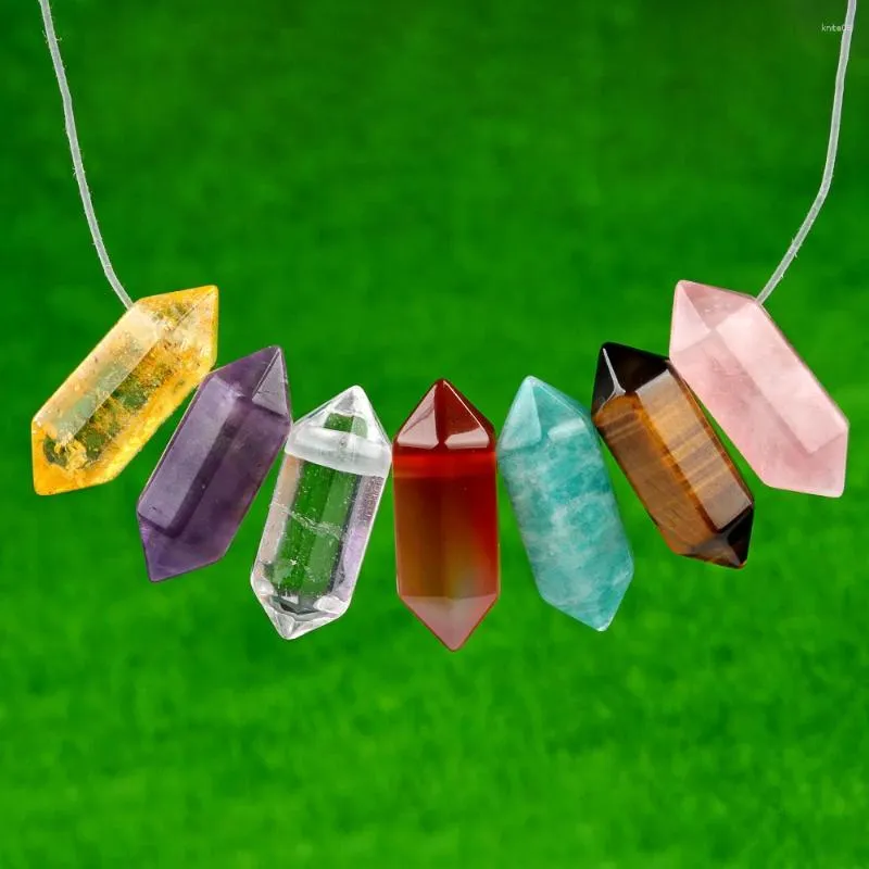 Pendant Necklaces Small Hexagonal Natural Crystal Stone Amethysts Citrines Opal Quartz Pendulum Double Pointed Healing