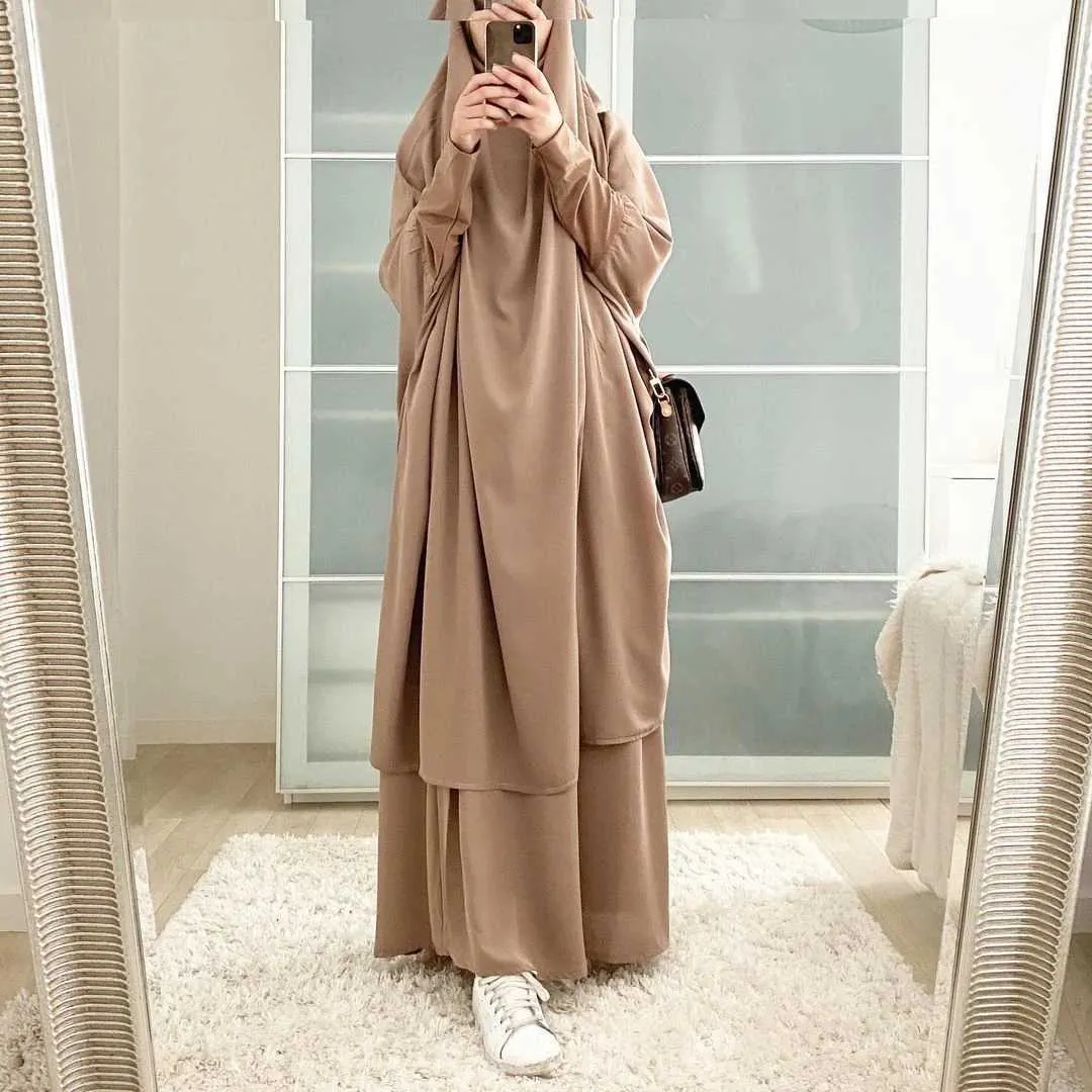 Ethnic Clothing Customized Wholesale Large Swing Solid Color Top Skirt two-piece Suit Robe Islam Muslim Middle East Dubai Abaya T240510