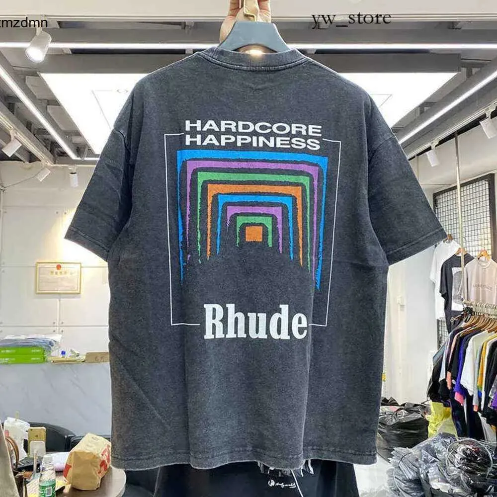 Homens tshirts homens homens santage tecido pesado rhude box perspectiva tee camiseta ligeiramente solta