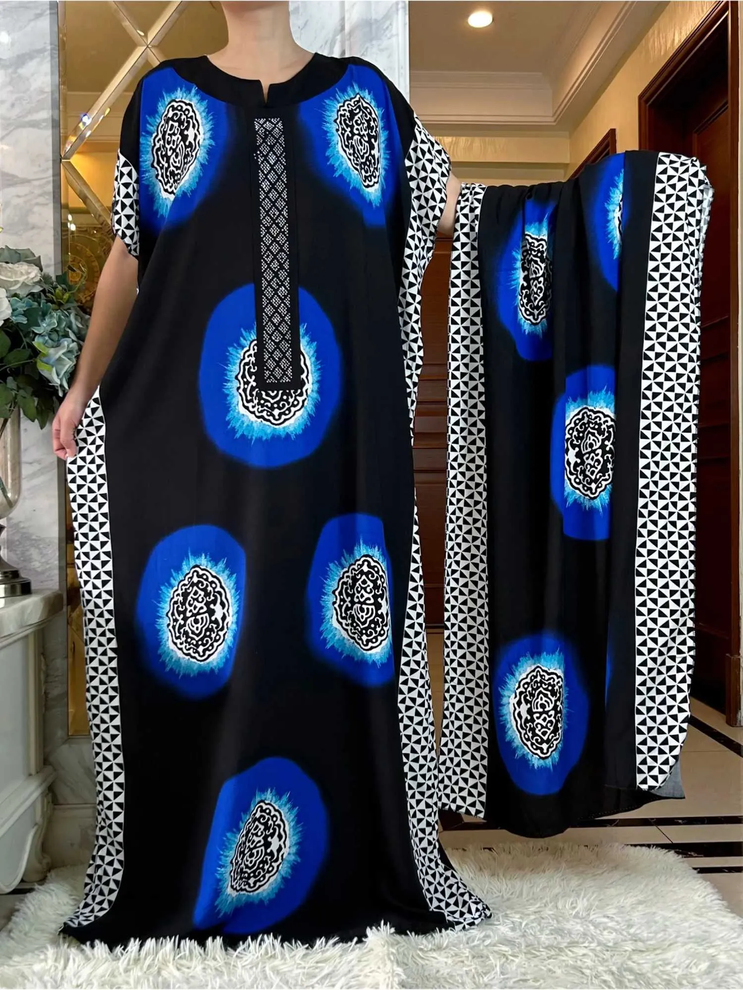 African Maxi Dress with Short Sleeves and Large Scarf, Loose Cotton  Broadcloth Diamond Print for Casual Spring/Summer Wear from Dhgate Ethnic  Clothing - price 11.71