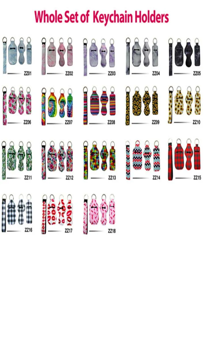 18 Designs 4PCSSet Neoprene Chapstick Wristlet Hand Sanitizer Holder Earbuds Case Keychains Marbles Series Lipgloss Bag Key Ring A2231393