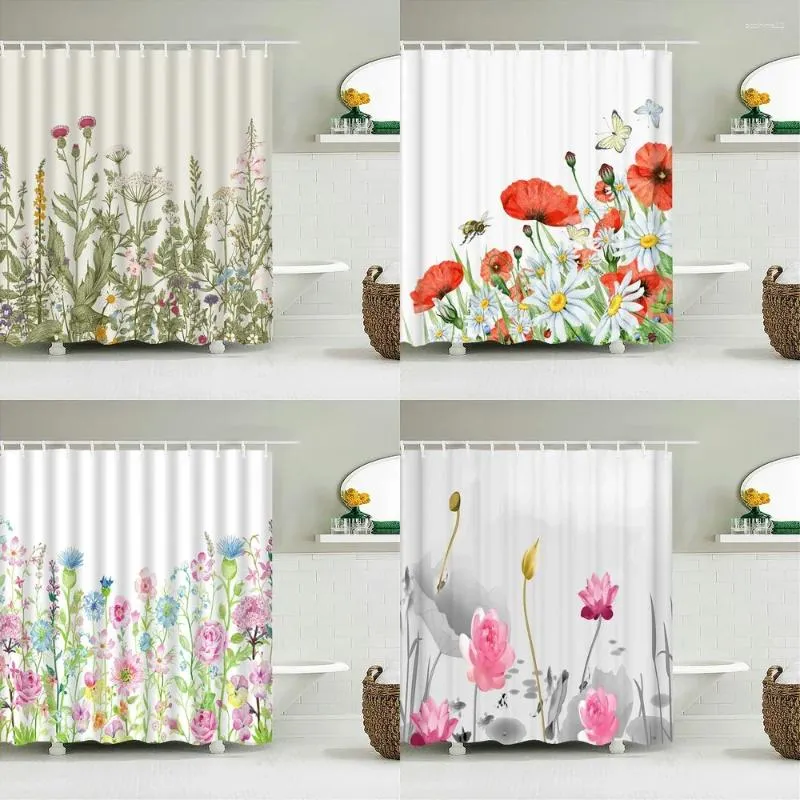 Zasłony prysznicowe 180x200 cm Retro Flower Plant Curtain Wodoodporna europejska łazienka do łazienki z drukowaniem z haczykami