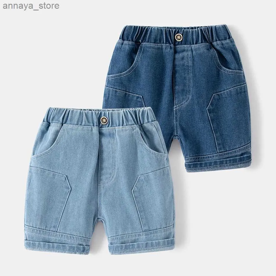 Shorts Boys Summer Jeans Solid Color Fashion Trendy Cutting Pants Childrens Jeans Shorts Elastic Waist Casual Childrens ShortsL2405L2405