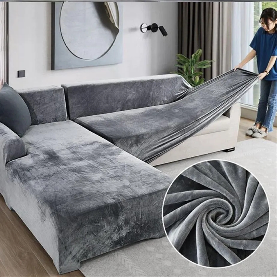 COPERTURA PER CADURA DI SOLO PLUSH per soggiorno in velluto elastico divano sezionale sedute di divano sedute set poltrona l mobili a forma di slipcover 210J