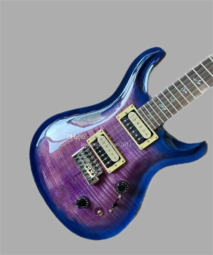 Guitare électrique violette à main de haute qualité à base de placard en bois de santal rouge à 6 broches