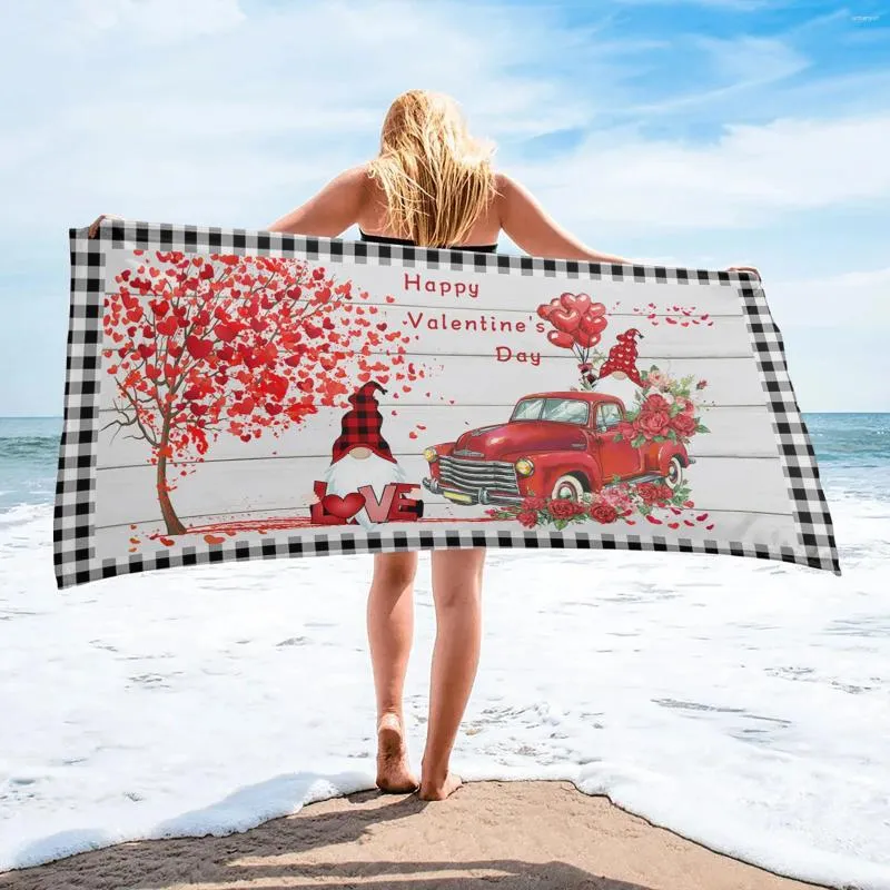 Serviette de la Saint-Valentin pour la fête rouge gnome baignier de camion pour femmes microfibres rondes serviettes de plage yoga sports nage