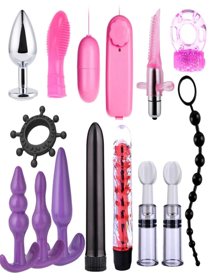 14 PCS Dildo Vibrator Sex Toys for Adult Sex Products Bondage Restraint Kit Games Anal Perles Butt Butt BDSM Vibrator Bondage Set Y3606355