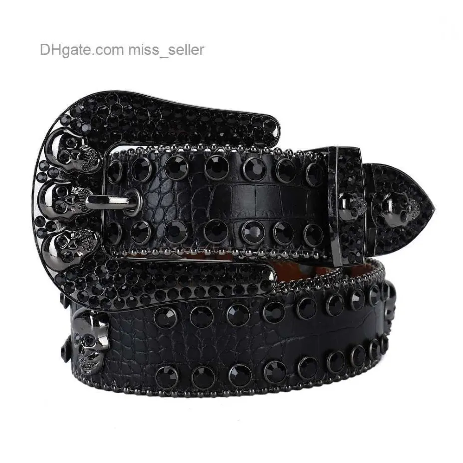 2022 مصمم حزام BB Simon Rhinestone Belt Weist Seal Black Red Batch Batch Quariaid Punk New Product Small Crocodile نمط 308J