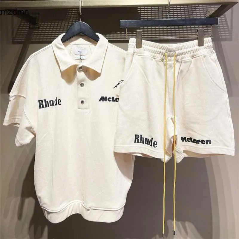 Mens Tshirts Rhude x Mclaren Letter Embroidered Lapel Pullover Tshirt and Womens Short Sleeve Sxl