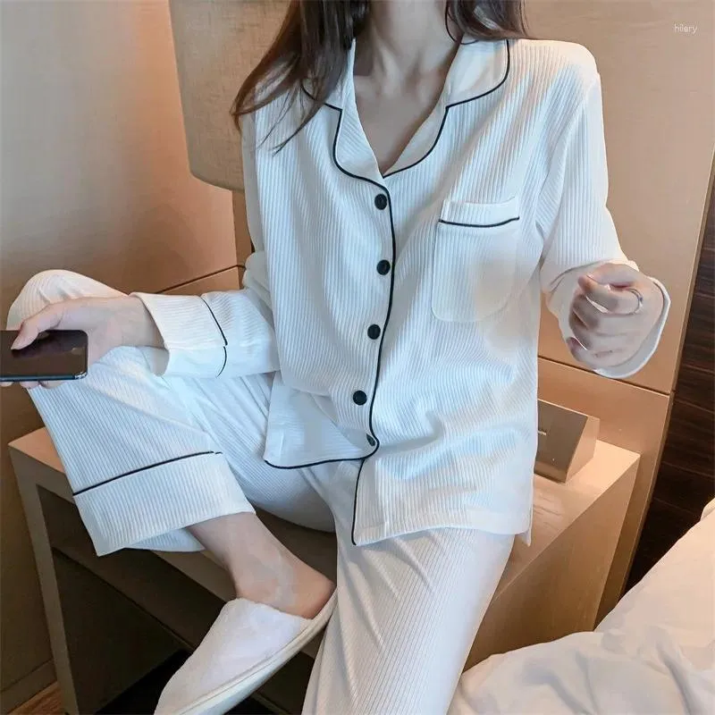 Home Clothing Milk Silk Long Sleeve Women Pajamas Suit Simple Black Slimming High Sense Loose Wear 2024 Autumn Winter