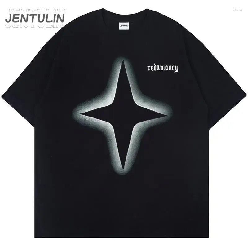 Men's T Shirts Kpop Streetwear Grunge Aesthetics Short Sleeve T-Shirt Oversized Goth Vintage Star Graphic Hippie Harajuku Men Clothing Y2K