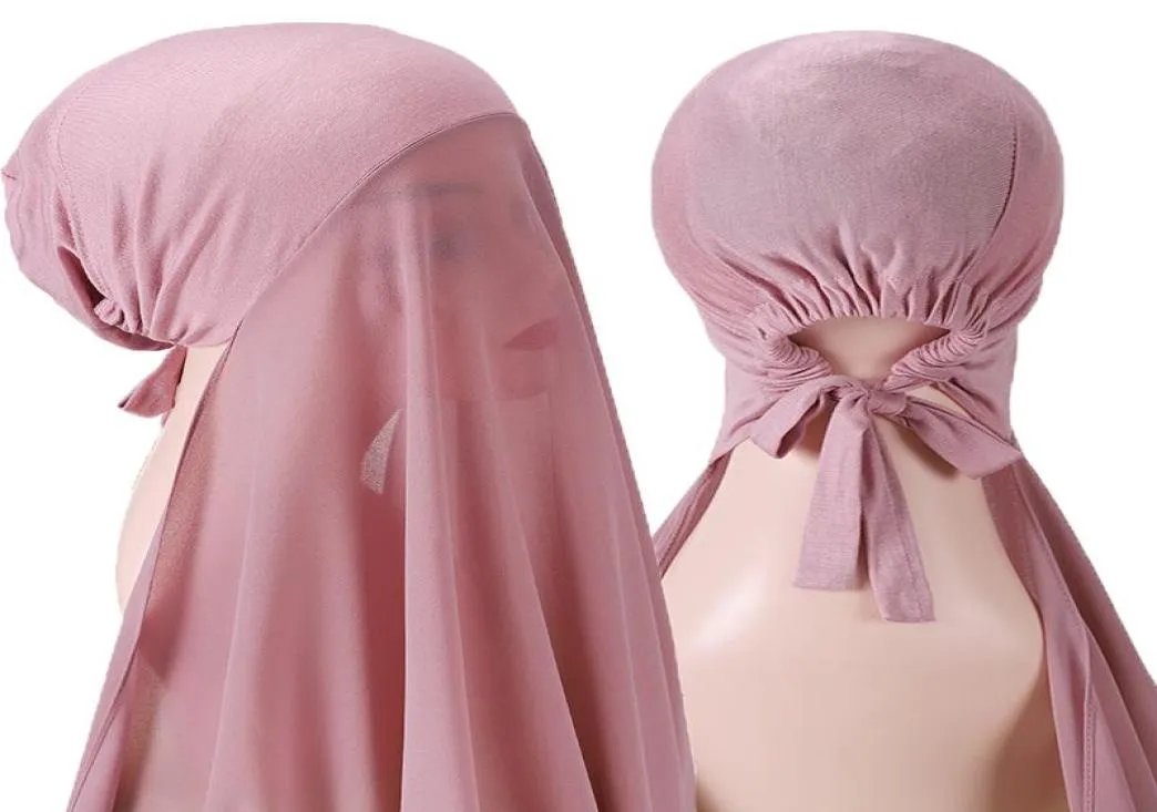 Directe chiffon hijab met een motorkap onder sjaal uniek design chiffon hijab sjaal voor moslimvrouwen shawl1195819