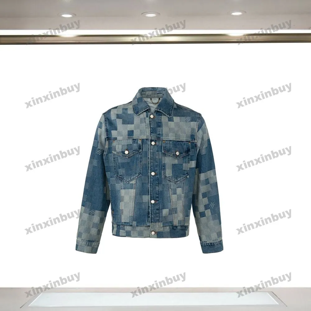 xinxinbuy men designer coatジャケットゴツジザモザイクチェッカーボードデニムファブリックデニム1854長袖女性レッドM-2xl