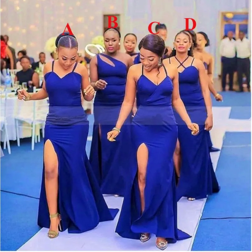 Sexy Side Split Royal Blue Bridesmaid Dresses Mermaid African Women Long Wedding Party Dress Formal Gown 272A