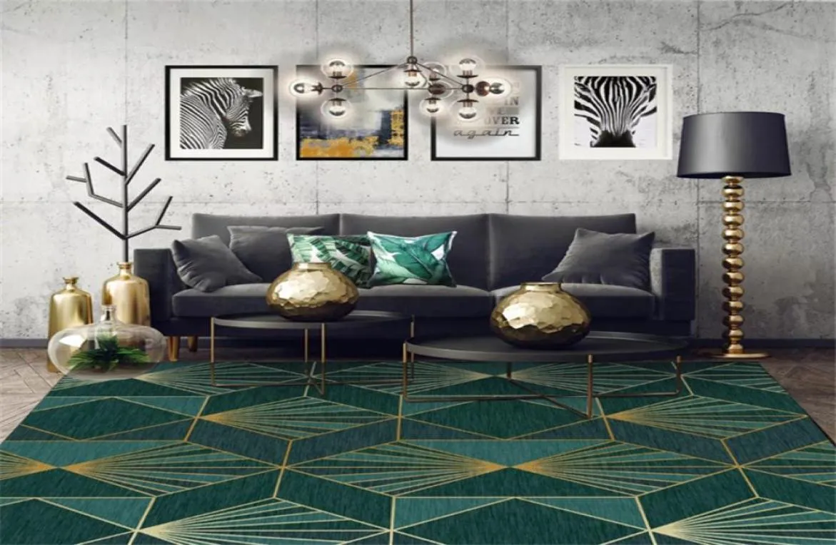 Aovoll area matta för sovrum europeisk mörkgrön guld geometriska mattor mattor för vardagsrum nordiskt dekoration hem baby7443533