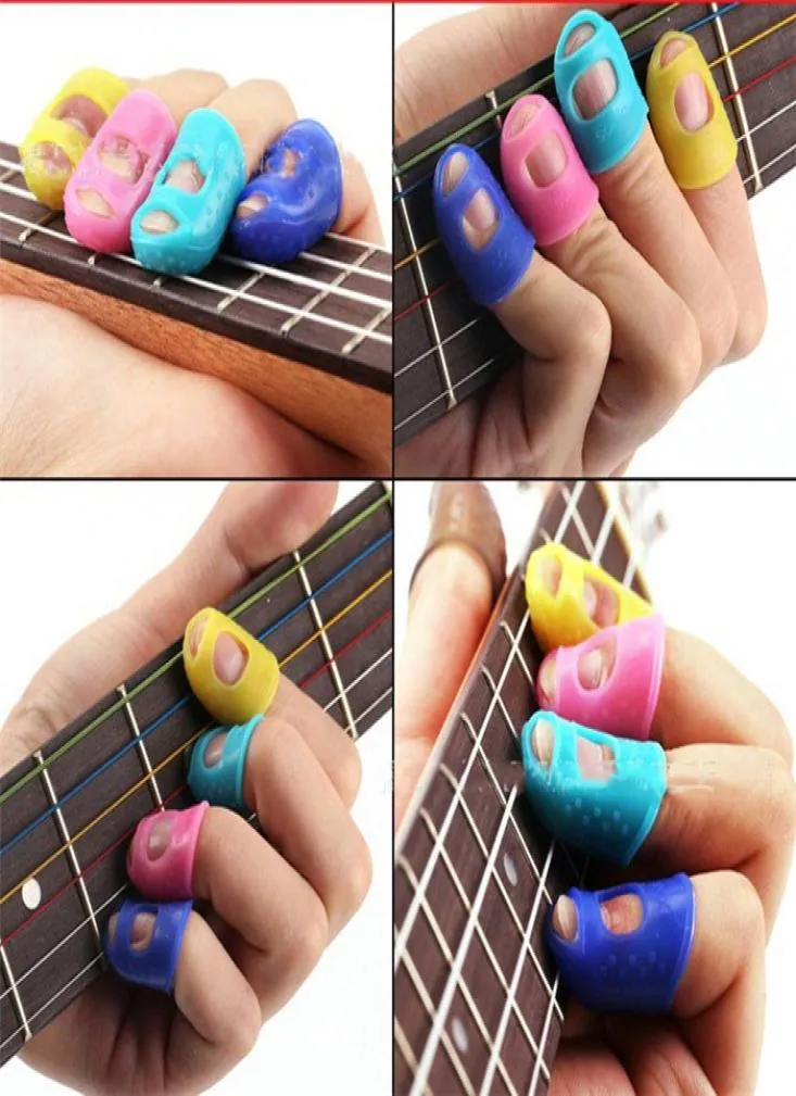 Silikongitarrenfingerhülle Finger Daumen Haushaltskrankungen pflücken Gitarrenfingerschutz, die für Akustikgitarrenanfänger nützlich sind 66815551
