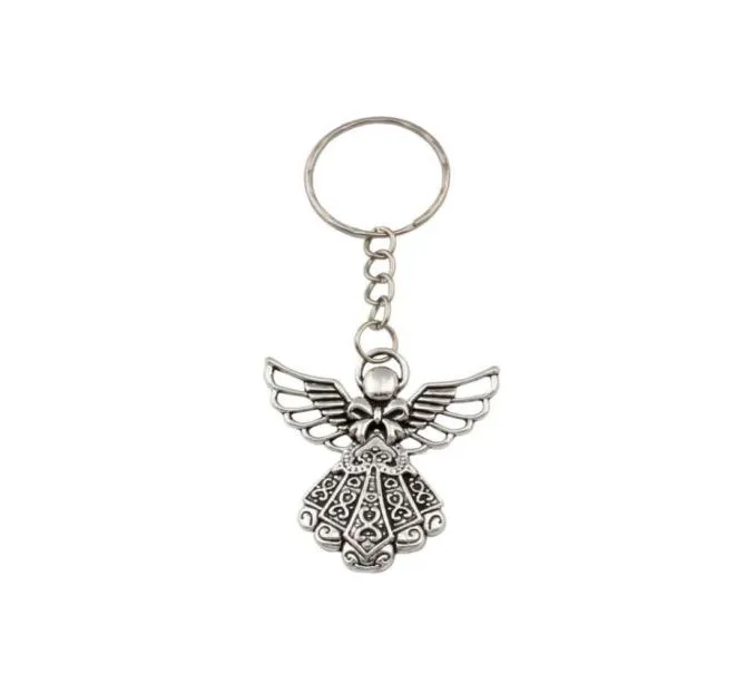 30 stks Antieke zilveren legering Angel Band Chain Key Ring Travel Protection Diy Jewelry9817900