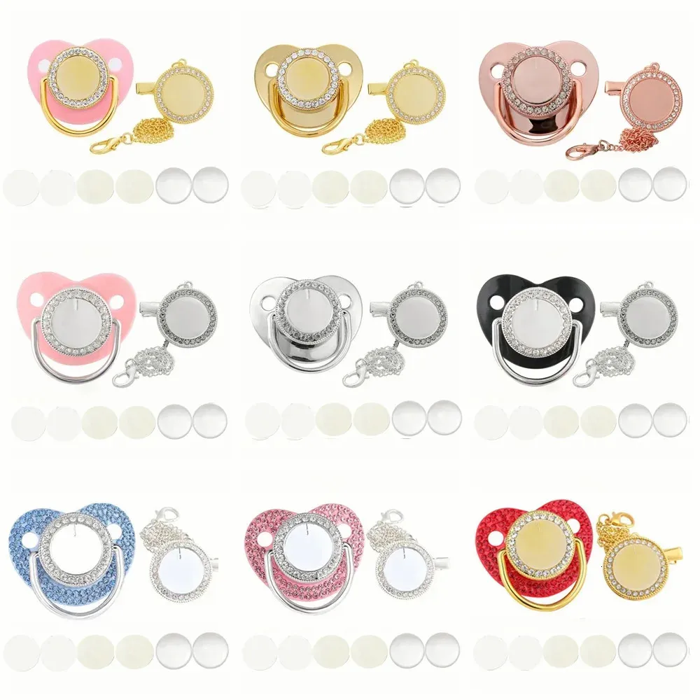 10pcs/set blank baby pacifier clips sublimation custom nipple 개인화 된 황금 블링 실리콘 유아 Dummy Born Pacifiers 240510