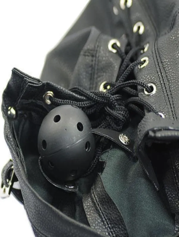 GIMP Head Mask Hood Bought Roll Bondage noir faux cuir fétiche coquette coquette R1721909661