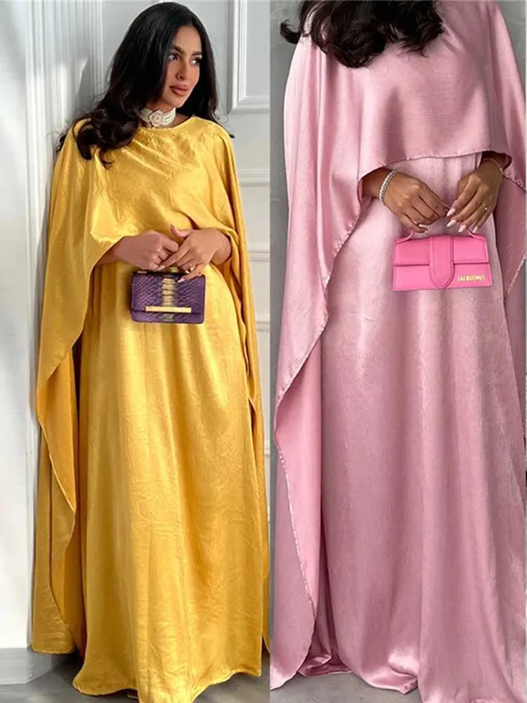 Vêtements ethniques Ramadan Eid Satin brillant Abaya Dubai Luxury 2024 Abayas musulmans arabes pour femmes robes de Kaftan Vêtements islamiques Caftan Marocain T240510