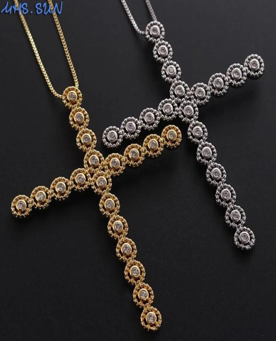 MHSSUN Big Cross Change Chain Necklace Collana a mosaico con pendenti zirconi Collana di lusso Womengirls Cz Gioielli Oro Silver Colore9067394