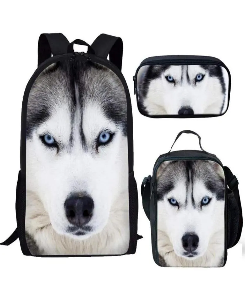 Enfants Sacs d'école pour enfants garçons filles mignonnes husky chien 3d imprimé sac à lunch sac adolescente livre épaule Mochila escolar2897528