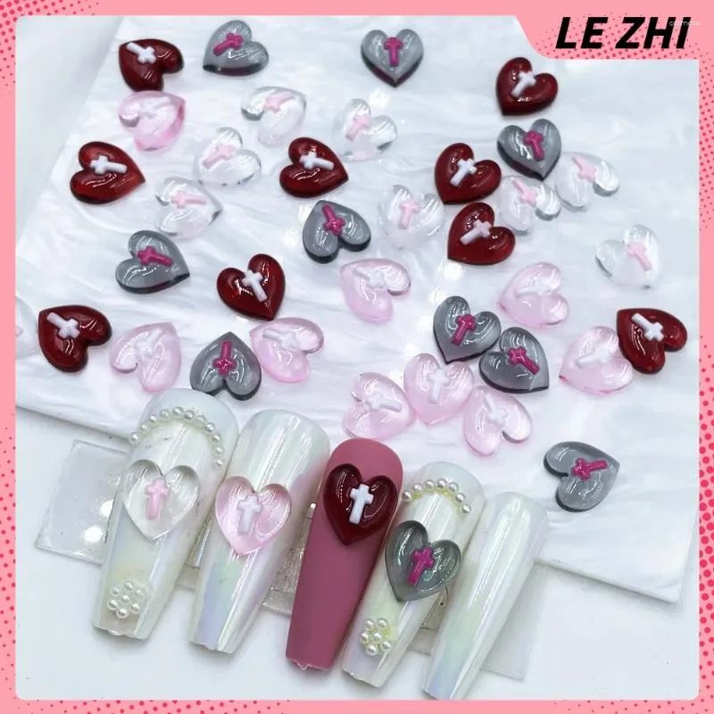 Party Favor 20PCS Transparent Love Cross Heart Nail Accessories Gray Blood Red Art Charms Manicure Resin Decorations DIY Jewelry Supplies