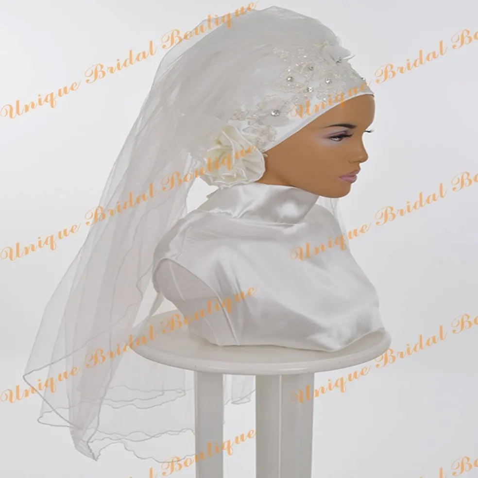 Saudi Arabia Bridal Veils 2019 with Hand Flowers and Cut Edge Real Photos Appliques Tulle Romantic Muslim Wedding Hijab for Islamic Wom 271L